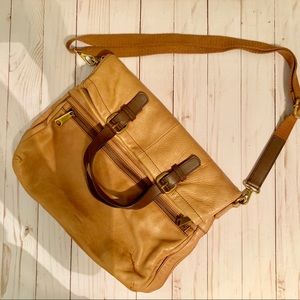 AUTHENTIC Fossil Explorer Camel Leather Cross Body